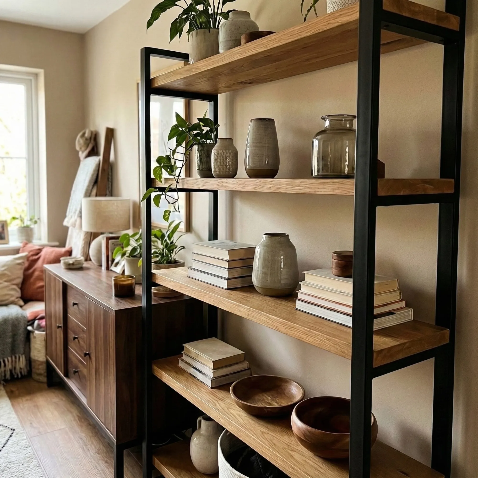 Industrial Wood and Metal Bookshelf - view 7